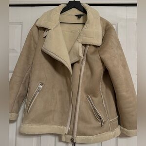 Ann Taylor Faux Fur Lined Suede Moto Jacket